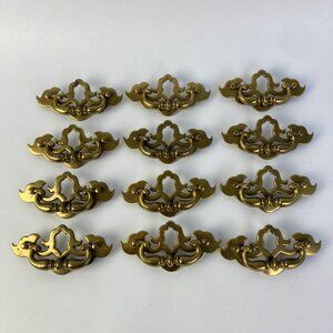 Lot of 12 Vintage Gilded Brass Drawer Pulls 657 Batwing Drop Bail